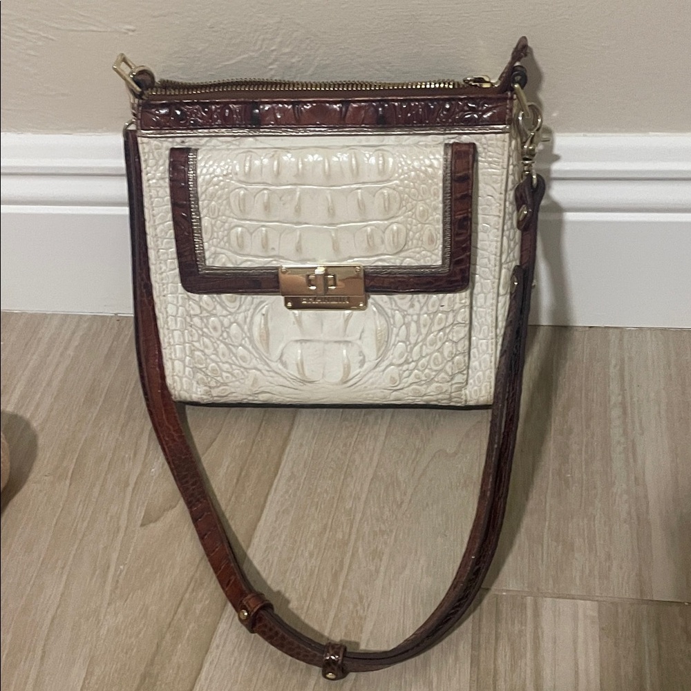 Brahmin Cream and Brown Crossbody Bag